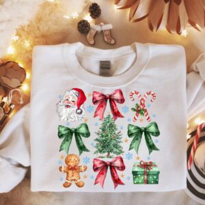 vintage christmas graphic tee with santa bow design and aesthetic christmas tree cake print for a unique holiday style wfg4w scaled