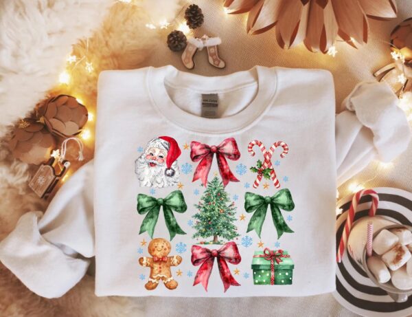 vintage christmas graphic tee with santa bow design and aesthetic christmas tree cake print for a unique holiday style wfg4w scaled