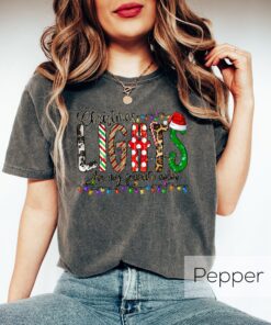 vintage christmas lights crewneck t shirt with leopard print design for holiday celebrations and comfortable wear qao5n