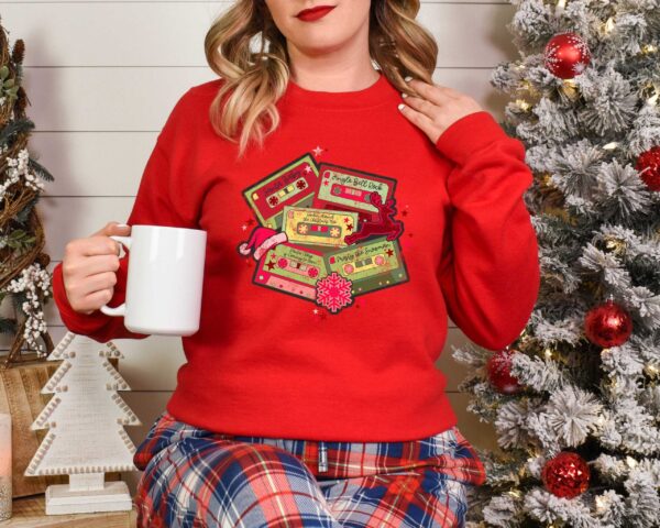 vintage christmas music sweatshirt retro design for music lovers featuring cassette tapes and classic christmas songs 7jeib scaled