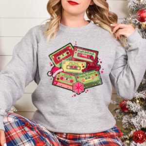 vintage christmas music sweatshirt retro design for music lovers featuring cassette tapes and classic christmas songs g17xy scaled