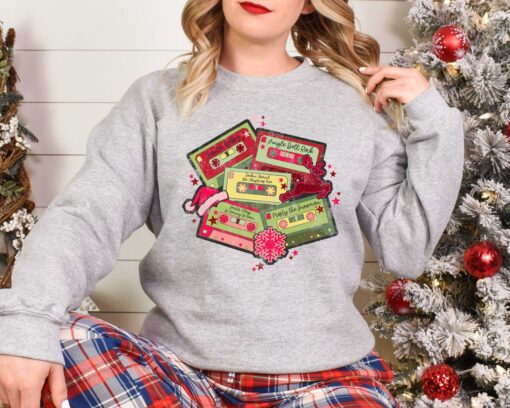 vintage christmas music sweatshirt retro design for music lovers featuring cassette tapes and classic christmas songs g17xy scaled