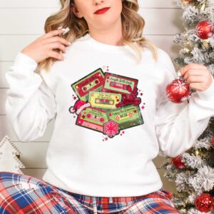 vintage christmas music sweatshirt retro design for music lovers featuring cassette tapes and classic christmas songs smvrl scaled