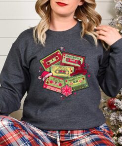 vintage christmas music sweatshirt retro design for music lovers featuring cassette tapes and classic christmas songs ymqbm scaled