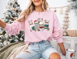 Vintage Christmas Nurse T-Shirt for Medical Professionals Featuring Fun Medication Design Long Sleeve Crew Style