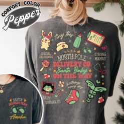 Vintage Christmas Pregnancy Announcement Shirt with Santa Baby Design for Labor and Delivery Nurses and Delivery Crew.