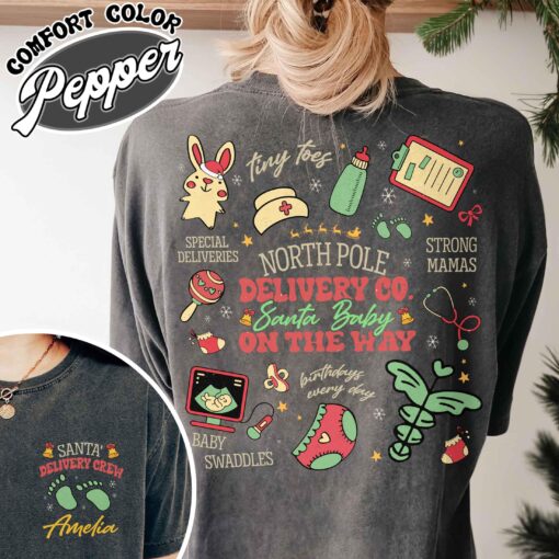 vintage christmas pregnancy announcement shirt with santa baby design for labor and delivery nurses and delivery crew cyh9e