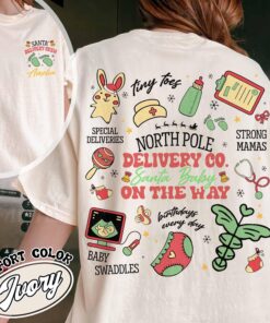 vintage christmas pregnancy announcement shirt with santa baby design for labor and delivery nurses and delivery crew epnut