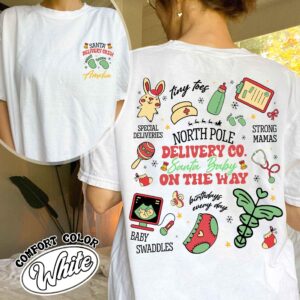 vintage christmas pregnancy announcement shirt with santa baby design for labor and delivery nurses and delivery crew rfqon