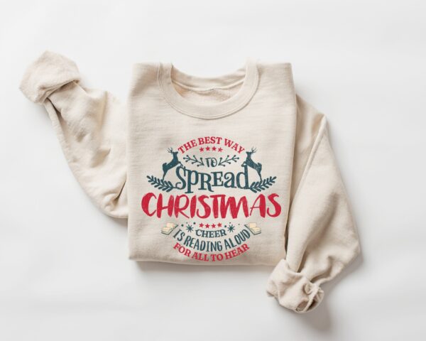 vintage christmas reading sweatshirt for women crewneck design featuring bookish theme ideal for teachers and holiday celebrations aobui