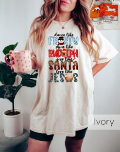 Vintage Christmas Shirt Dance Like Frosty Shine Like Rudolph Love Like Jesus Holiday Crewneck Hoodie for Religious Celebrations