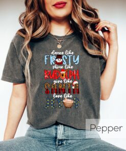 vintage christmas shirt dance like frosty shine like rudolph love like jesus holiday crewneck hoodie for religious celebrations ys3is