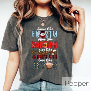 vintage christmas shirt dance like frosty shine like rudolph love like jesus holiday crewneck hoodie for religious celebrations ys3is