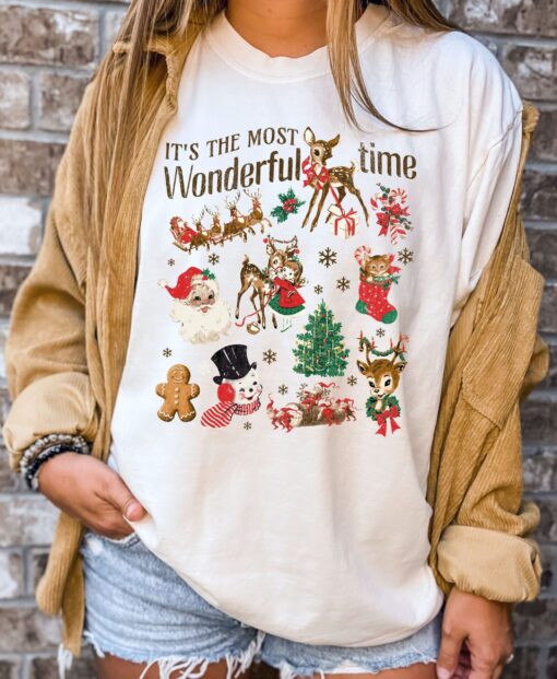 vintage christmas shirt featuring santa and snowman retro design for holiday apparel sbt0n scaled