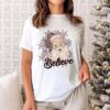 vintage christmas shirt for women believe santa graphic tee with leopard print design for festive holiday wear bjoks