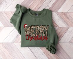 Vintage Christmas Shirt for Women with Leopard Print Design and Merry Christmas Graphic