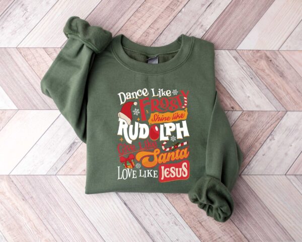 vintage christmas shirt with inspirational quotes dance like frosty shine like rudolph love like jesus for holiday celebrations ik6co scaled