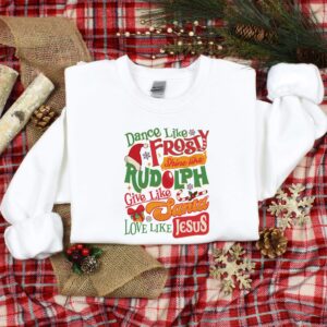 vintage christmas shirt with inspirational quotes dance like frosty shine like rudolph love like jesus for holiday celebrations iqwhb scaled