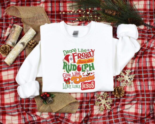 vintage christmas shirt with inspirational quotes dance like frosty shine like rudolph love like jesus for holiday celebrations iqwhb scaled