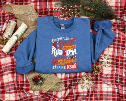 vintage christmas shirt with inspirational quotes dance like frosty shine like rudolph love like jesus for holiday celebrations noxk6 scaled