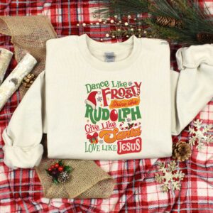 vintage christmas shirt with inspirational quotes dance like frosty shine like rudolph love like jesus for holiday celebrations subri scaled