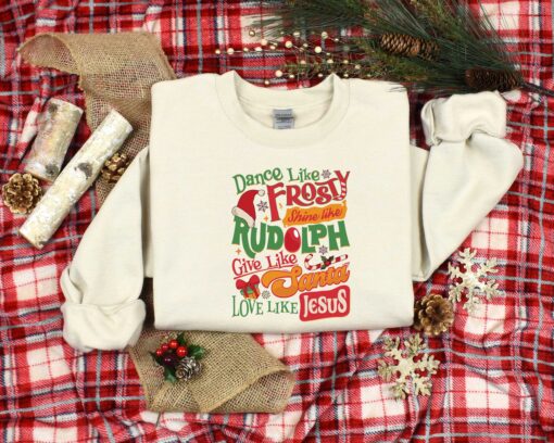 vintage christmas shirt with inspirational quotes dance like frosty shine like rudolph love like jesus for holiday celebrations subri scaled