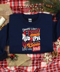 vintage christmas shirt with inspirational quotes dance like frosty shine like rudolph love like jesus for holiday celebrations tdvud scaled