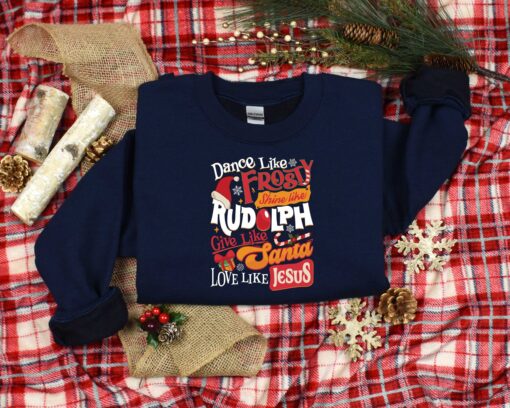 vintage christmas shirt with inspirational quotes dance like frosty shine like rudolph love like jesus for holiday celebrations tdvud scaled