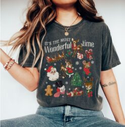 Vintage Christmas Shirt with Santa Snowman Reindeer Doodle Design for Holiday Apparel and Retro Style Celebrations