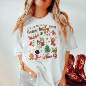 vintage christmas shirt with santa snowman reindeer doodle design for holiday apparel and retro style celebrations lovxo