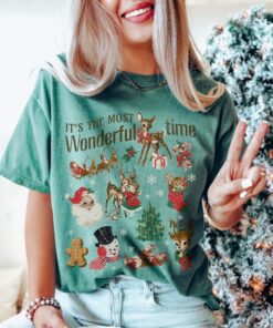 vintage christmas shirt with santa snowman reindeer doodle design for holiday apparel and retro style celebrations ydsjs