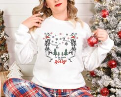Vintage Christmas Skeleton Sweatshirt with Dancing Design and Colorful Lights for Holiday Celebrations and New Year Events