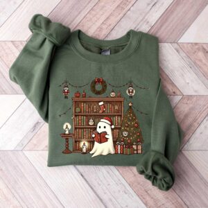 vintage christmas sweater for book lovers featuring ghost boo books design ideal for teachers and librarians cthnq