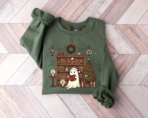 vintage christmas sweater for book lovers featuring ghost boo books design ideal for teachers and librarians cthnq