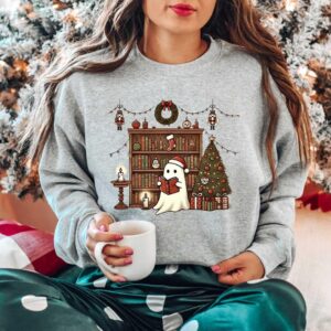 vintage christmas sweater for book lovers featuring ghost boo books design ideal for teachers and librarians vg3mc