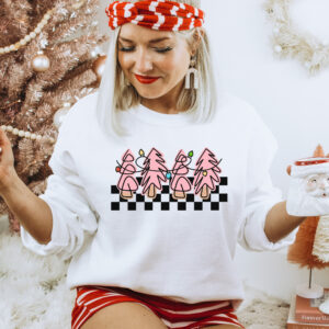 vintage christmas sweater for women with pink christmas trees design retro crewneck sweatshirt ideal for holiday celebrations 0jjcf