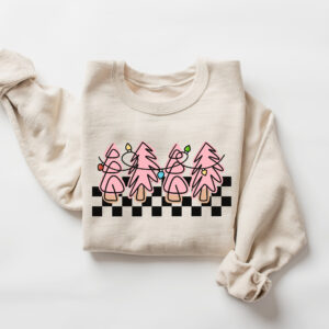 vintage christmas sweater for women with pink christmas trees design retro crewneck sweatshirt ideal for holiday celebrations fuwr0