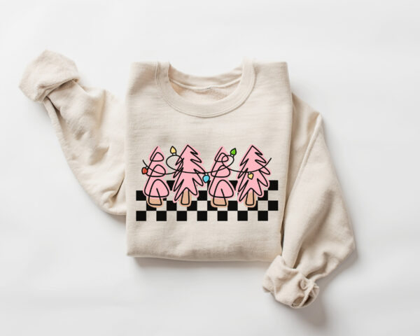 vintage christmas sweater for women with pink christmas trees design retro crewneck sweatshirt ideal for holiday celebrations fuwr0