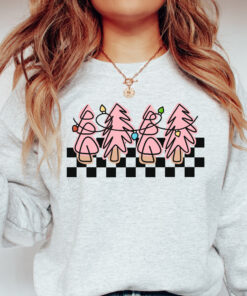 vintage christmas sweater for women with pink christmas trees design retro crewneck sweatshirt ideal for holiday celebrations m0x8n