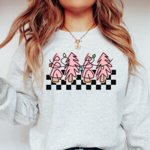 vintage christmas sweater for women with pink christmas trees design retro crewneck sweatshirt ideal for holiday celebrations m0x8n