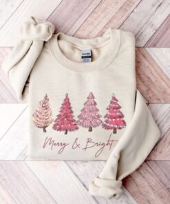 vintage christmas sweater for women with pink tree design holiday crewneck and sweatshirt for winter wear mzpim