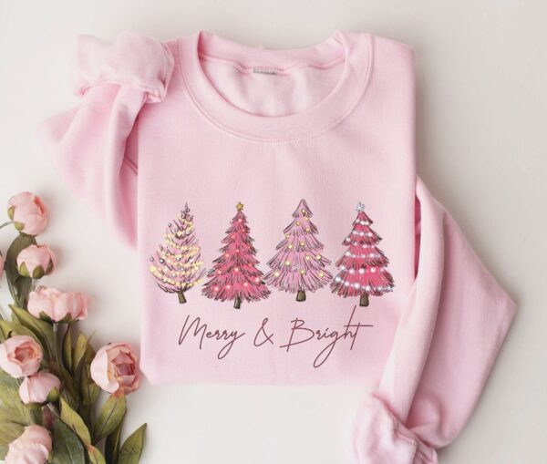 vintage christmas sweater for women with pink tree design holiday crewneck and sweatshirt for winter wear