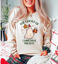 Vintage Christmas Sweater with Funny Ghost Design for Women  Ugly Christmas Sweatshirt for Holiday Celebrations