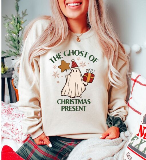 vintage christmas sweater with funny ghost design for women ugly christmas sweatshirt for holiday celebrations 9zcg0