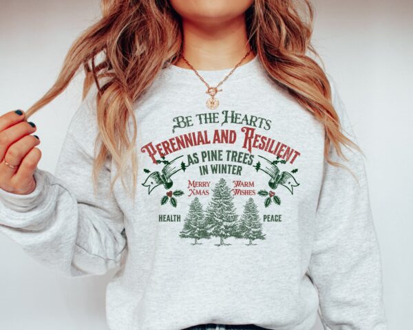 vintage christmas sweatshirt be the hearts perennial design featuring pine trees and religious christian theme urdr3