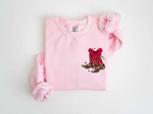 vintage christmas sweatshirt country style crewneck with poinsettia floral design for grandmillennial cowgirl holiday wear al1pg