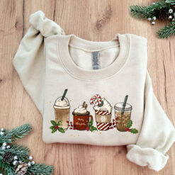 Vintage Christmas Sweatshirt Crewneck with Fun Coffee Design for Holiday Celebrations and Cozy Winter Outfits