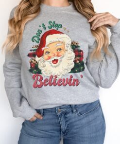 vintage christmas sweatshirt dont stop believin santa shirt retro design comfortable fit for holiday celebrations ksbpq