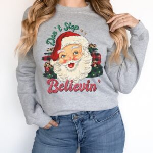 vintage christmas sweatshirt dont stop believin santa shirt retro design comfortable fit for holiday celebrations ksbpq