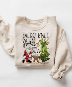 vintage christmas sweatshirt every knee shall bow design featuring jesus and nativity scene for christian apparel enthusiasts 55bgc